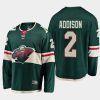 minnesota wild calen addison home breakaway player jersey green