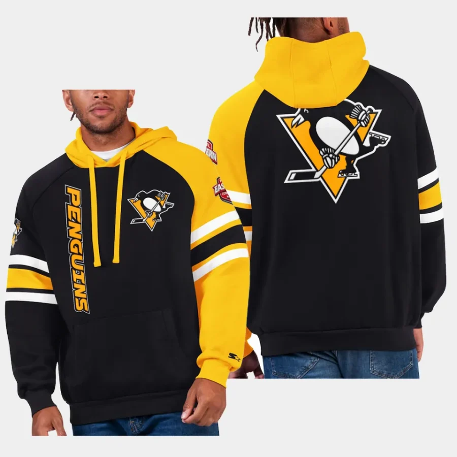 penguins black gold gauntlet starter raglan pullover hoodie