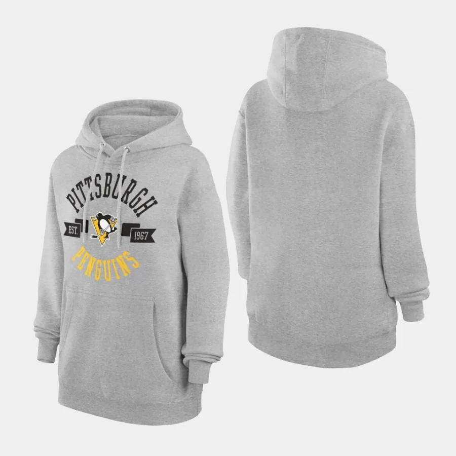 penguins women heather gray city graphic fleece pullover hoodie