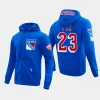 rangers adam fox blue classic chenille full zip jacket hoodie