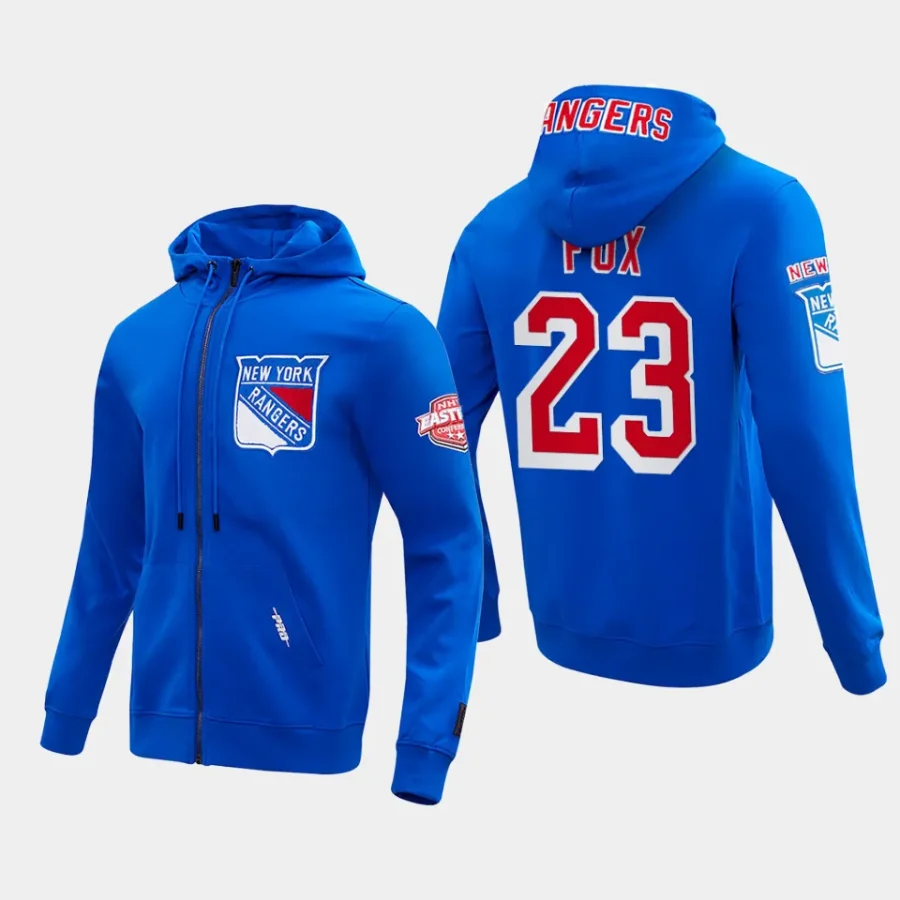 rangers adam fox blue classic chenille full zip jacket hoodie