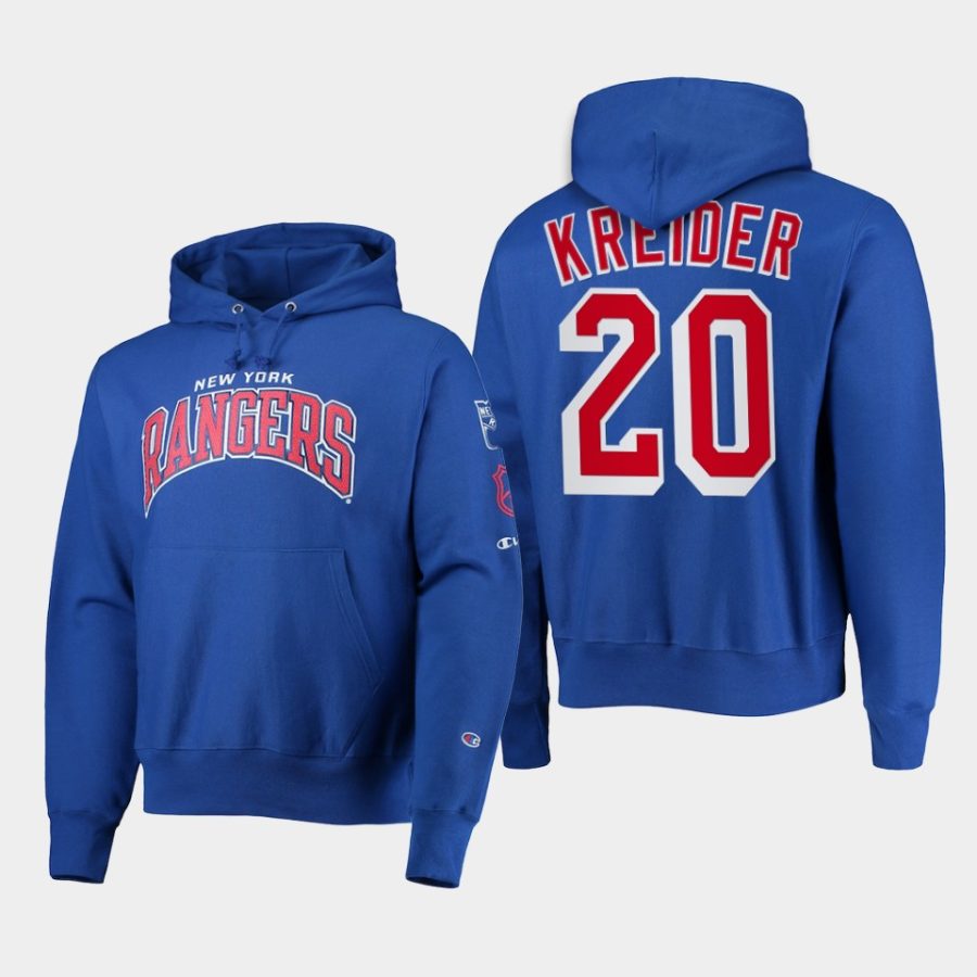 rangers chris kreider blue champion capsule ii pullover hoodie