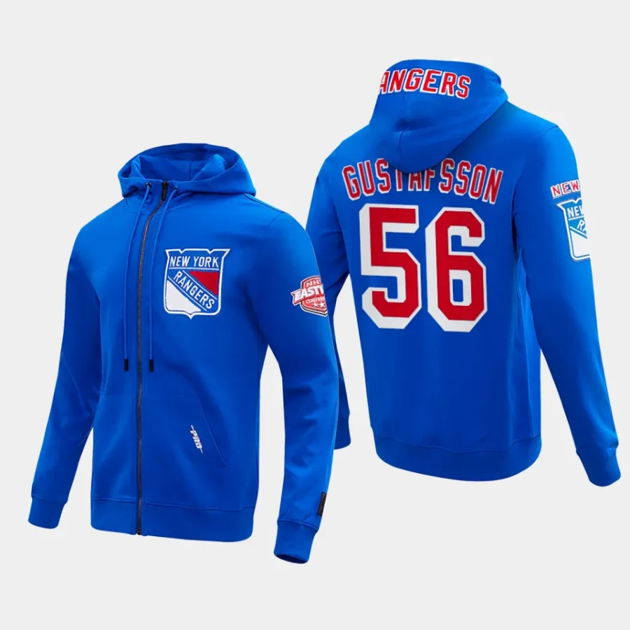 rangers erik gustafsson blue classic chenille full zip jacket hoodie