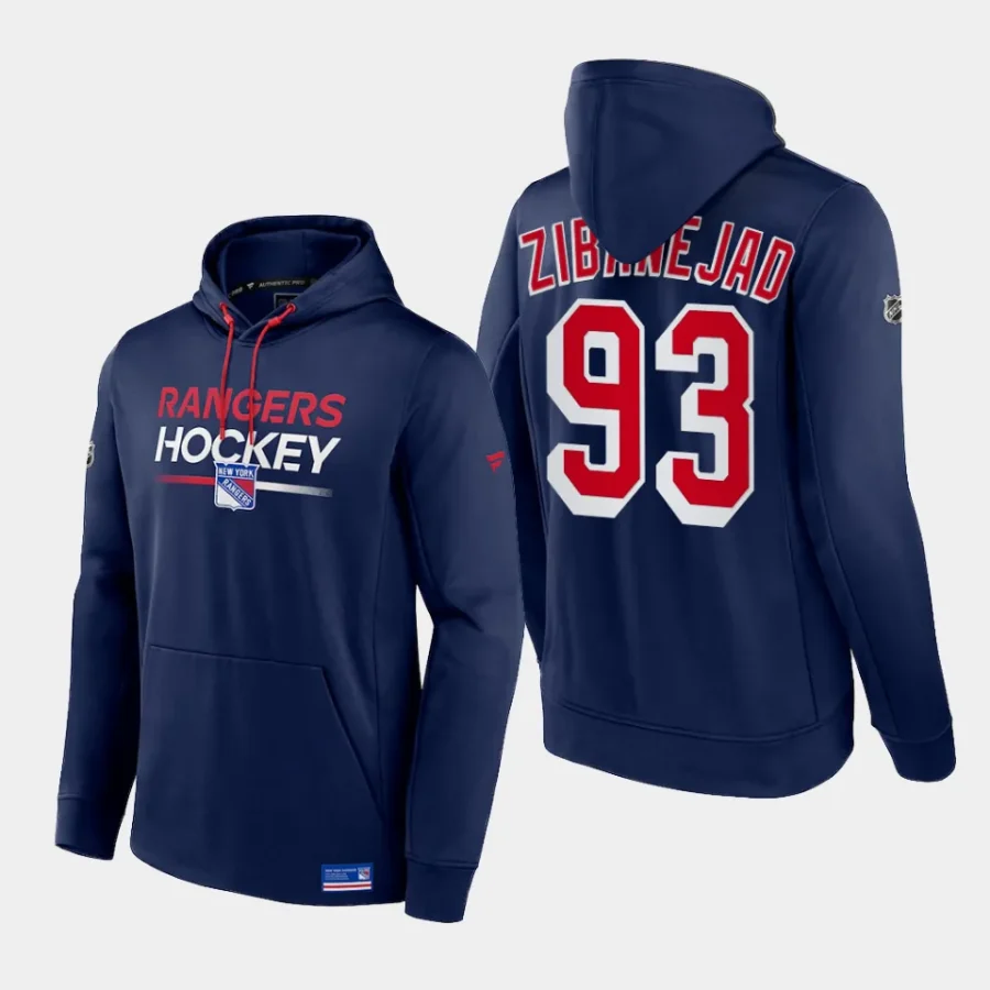 rangers mika zibanejad navy authentic pro pullover hoodie