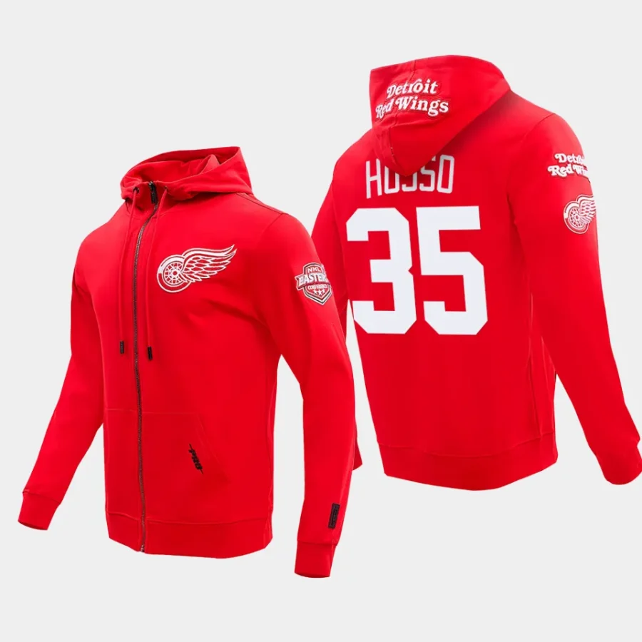 red wings ville husso red classic chenille full zip jacket hoodie