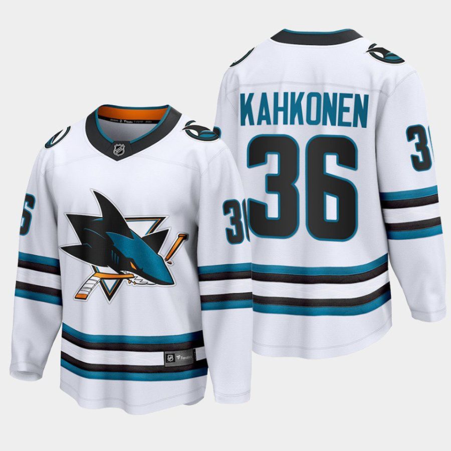 san jose sharks kaapo kahkonen away 2022 23 the evolve jersey white