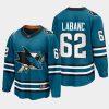 san jose sharks kevin labanc home 2022 23 the evolve jersey teal