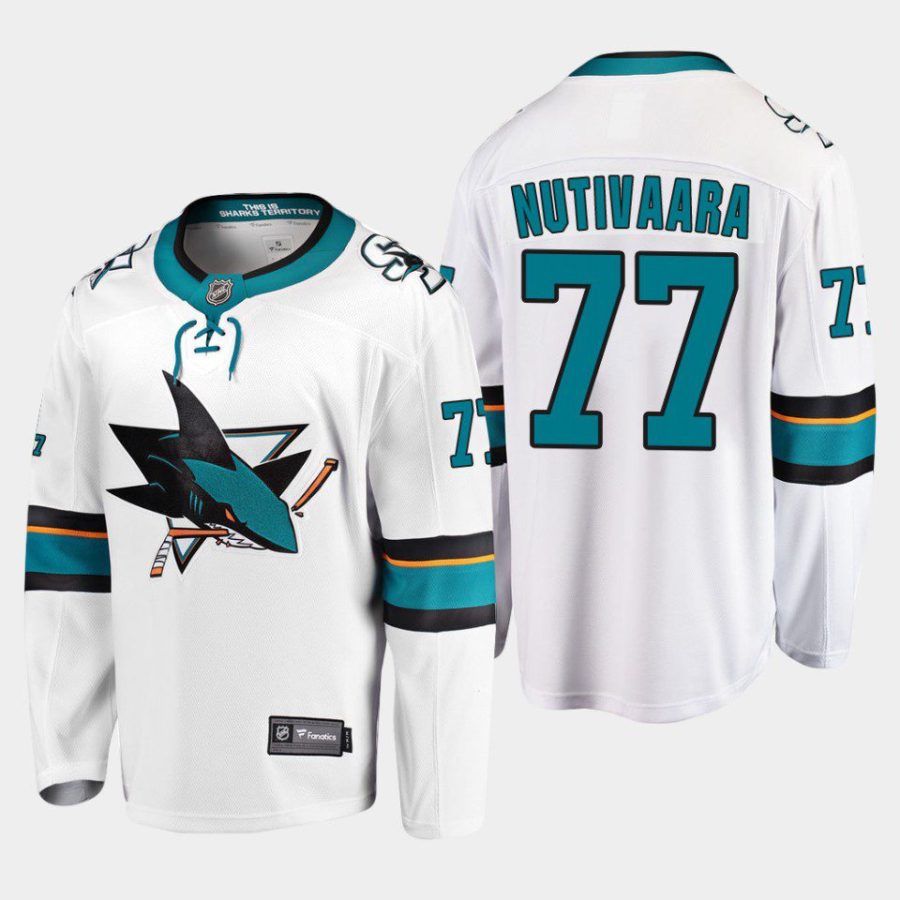 san jose sharks markus nutivaara away 2022 breakaway player jersey white