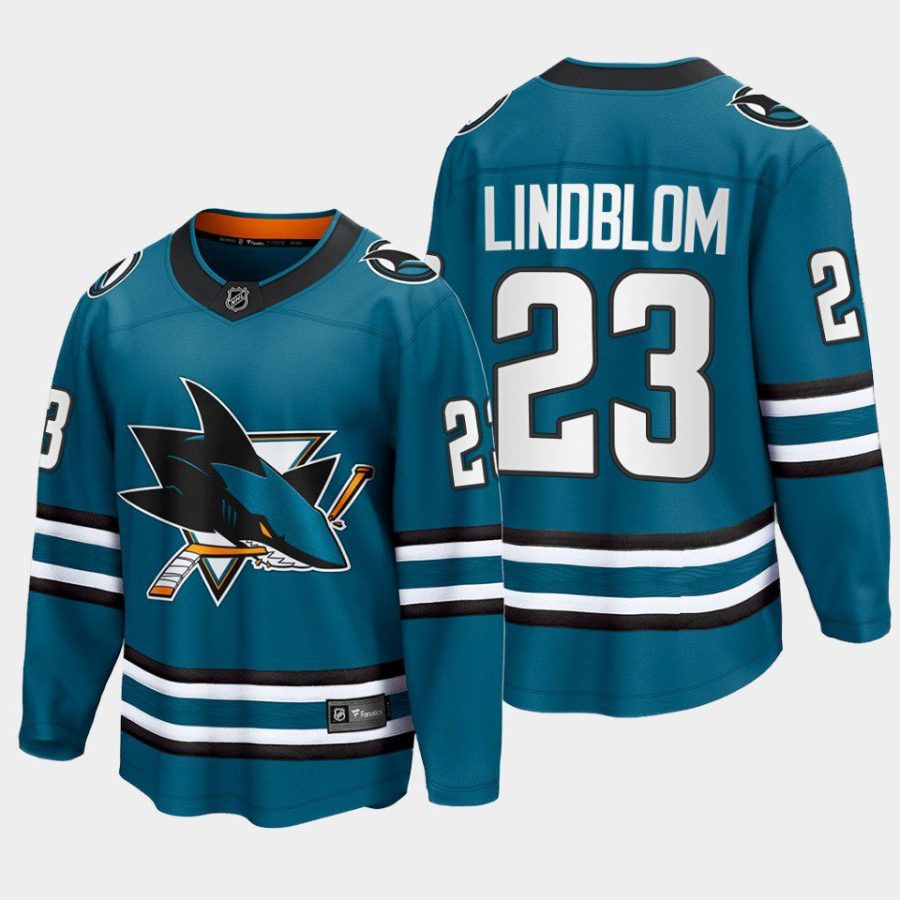 san jose sharks oskar lindblom home 2022 23 the evolve jersey teal