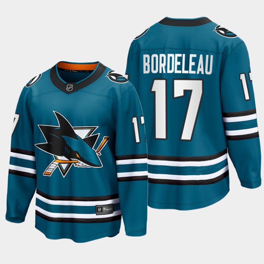 san jose sharks thomas bordeleau home 2022 23 the evolve jersey teal