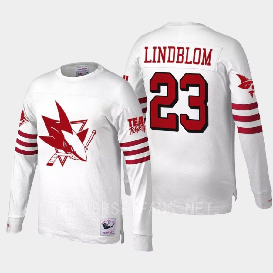 sharks oskar lindblom white niners x sharks night bayareaunite t shirt