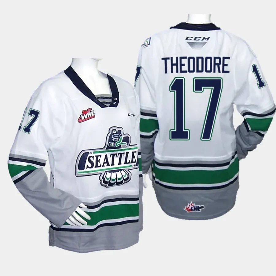 shea theodore seattle thunderbirds white 2023 whl championship replica jersey