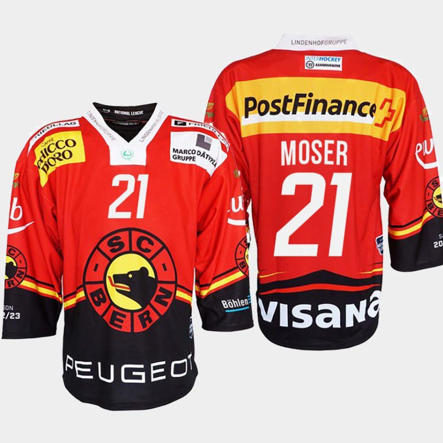 simon moser sc bern red 2022ice hockey shirt jersey