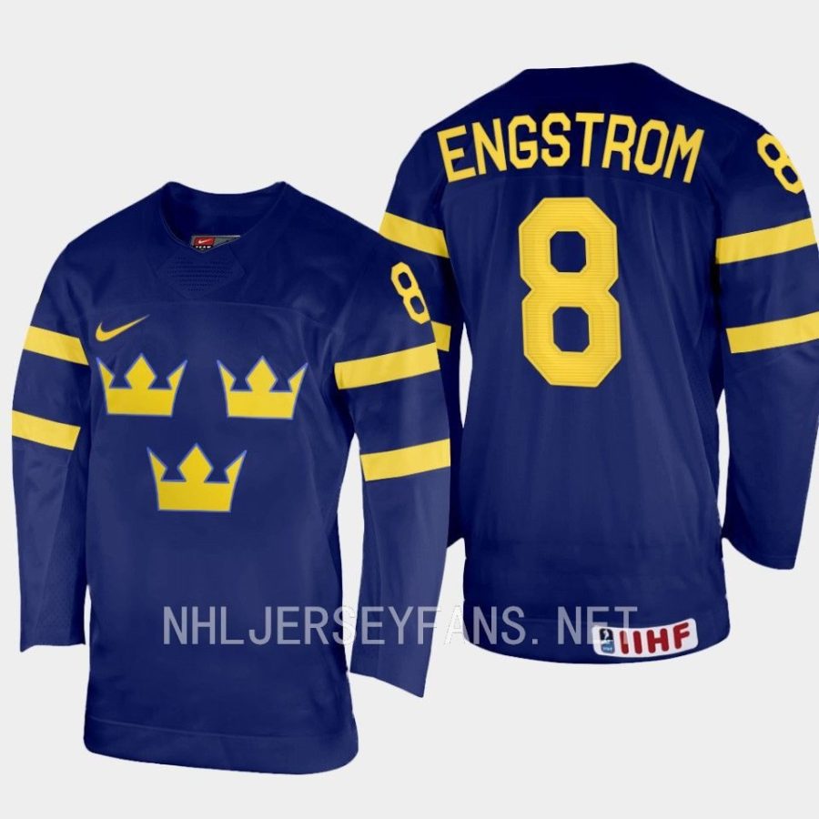 sweden adam engstrom 2023 iihf world junior championship away jersey navy