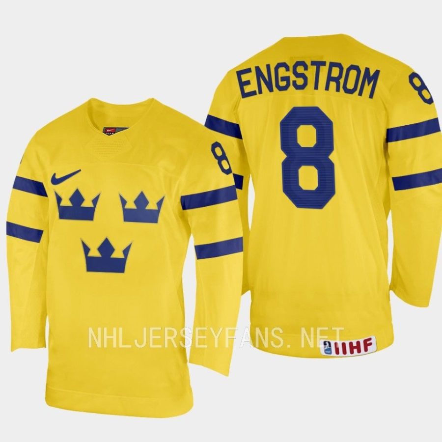 sweden adam engstrom 2023 iihf world junior championship home jersey yellow