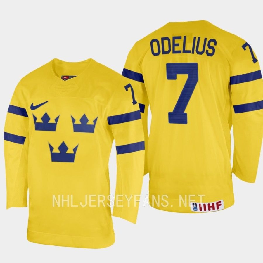 sweden calle odelius 2023 iihf world junior championship home jersey yellow