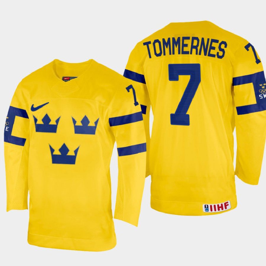 sweden hockey henrik tommernes 2022 iihf world championship home jersey yellow