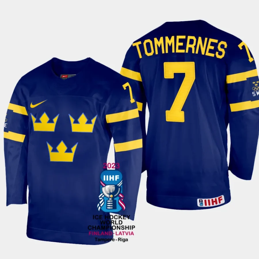 sweden hockey henrik tommernes 2023 iihf world championship men away jersey navy