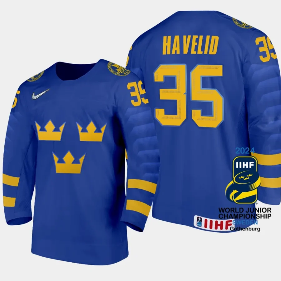 sweden hockey hugo havelid 2024 iihf world junior championship jersey white