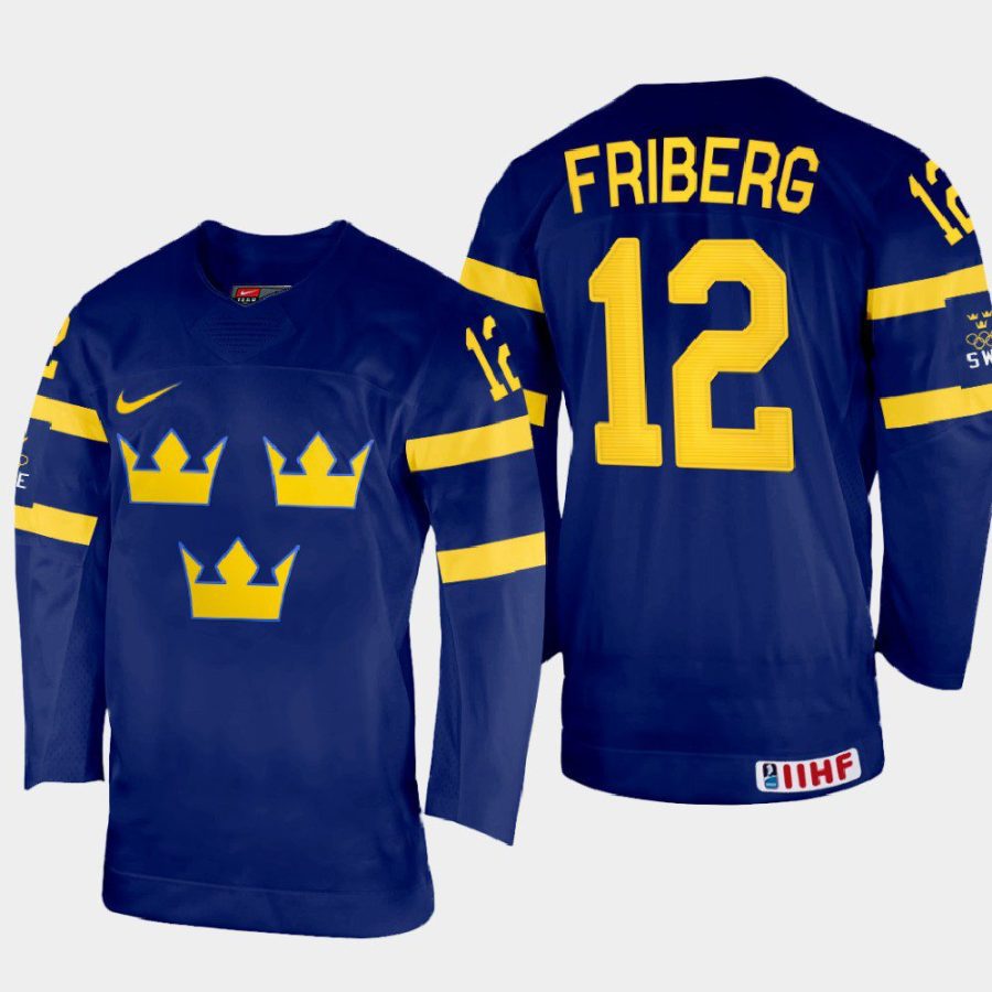 sweden hockey max friberg 2022 iihf world championship away jersey navy