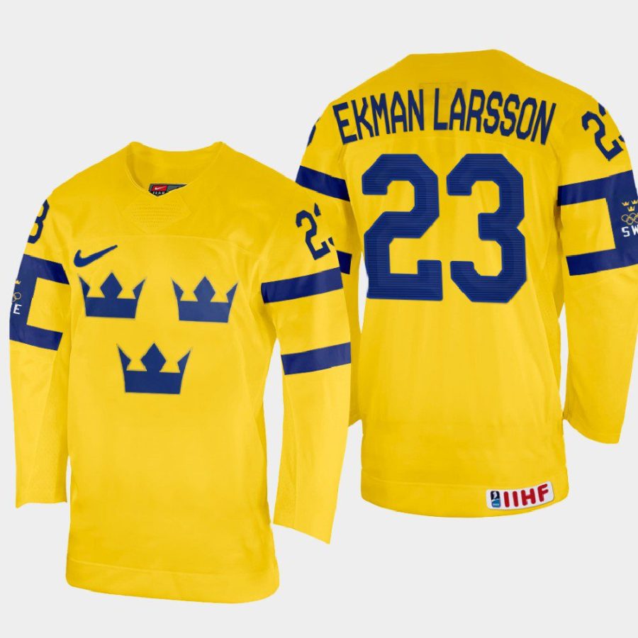 sweden hockey oliver ekman larsson 2022 iihf world championship home jersey yellow