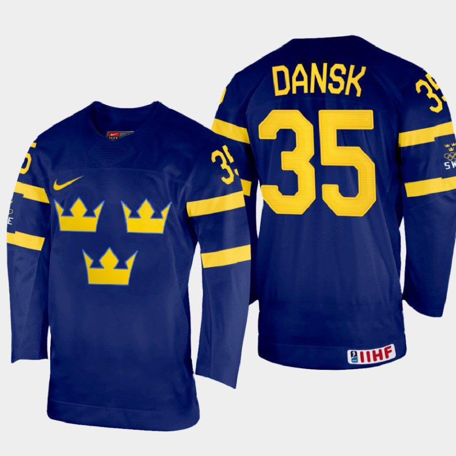 sweden hockey oscar dansk 2022 iihf world championship away jersey navy