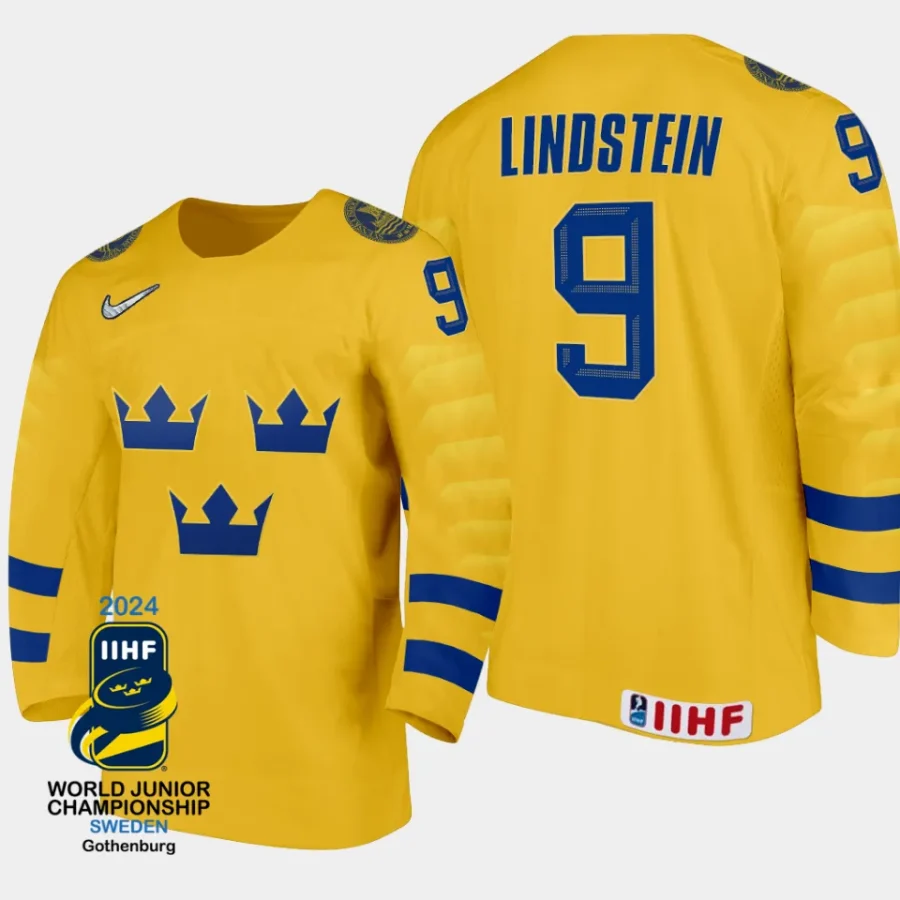 sweden hockey theo lindstein 2024 iihf world junior championship men jersey yellow