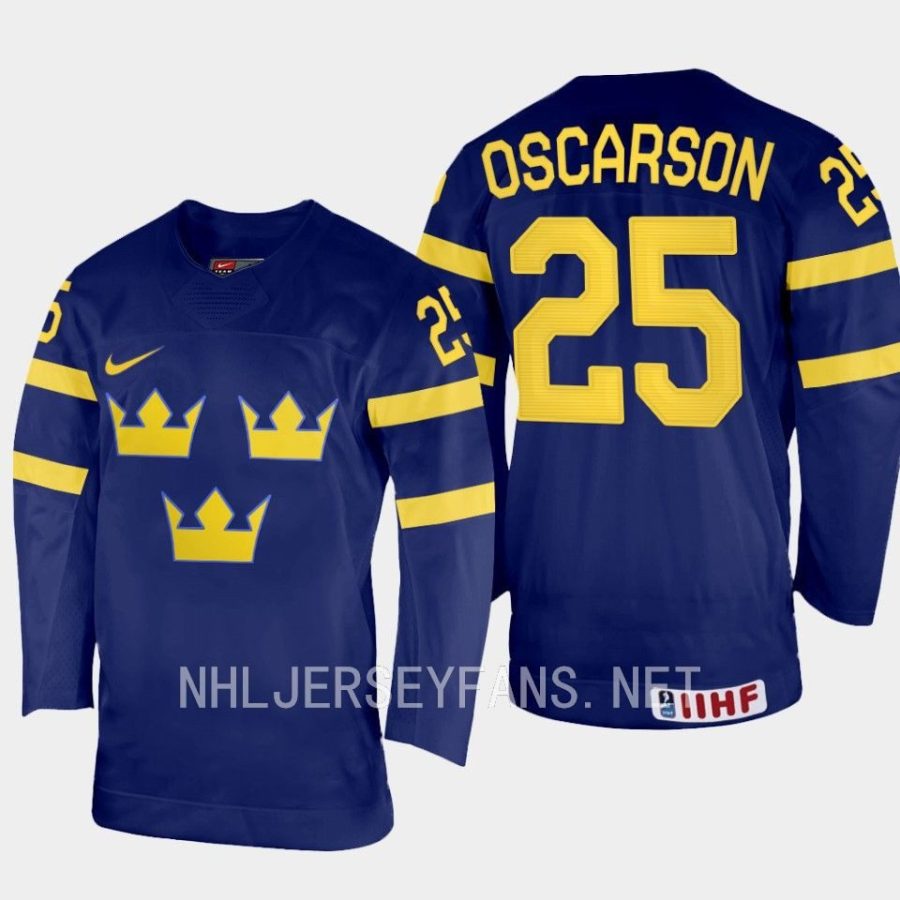 sweden milton oscarson 2023 iihf world junior championship away jersey navy