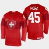 switzerland hockey michael fora 2022 iihf world championship away jersey red