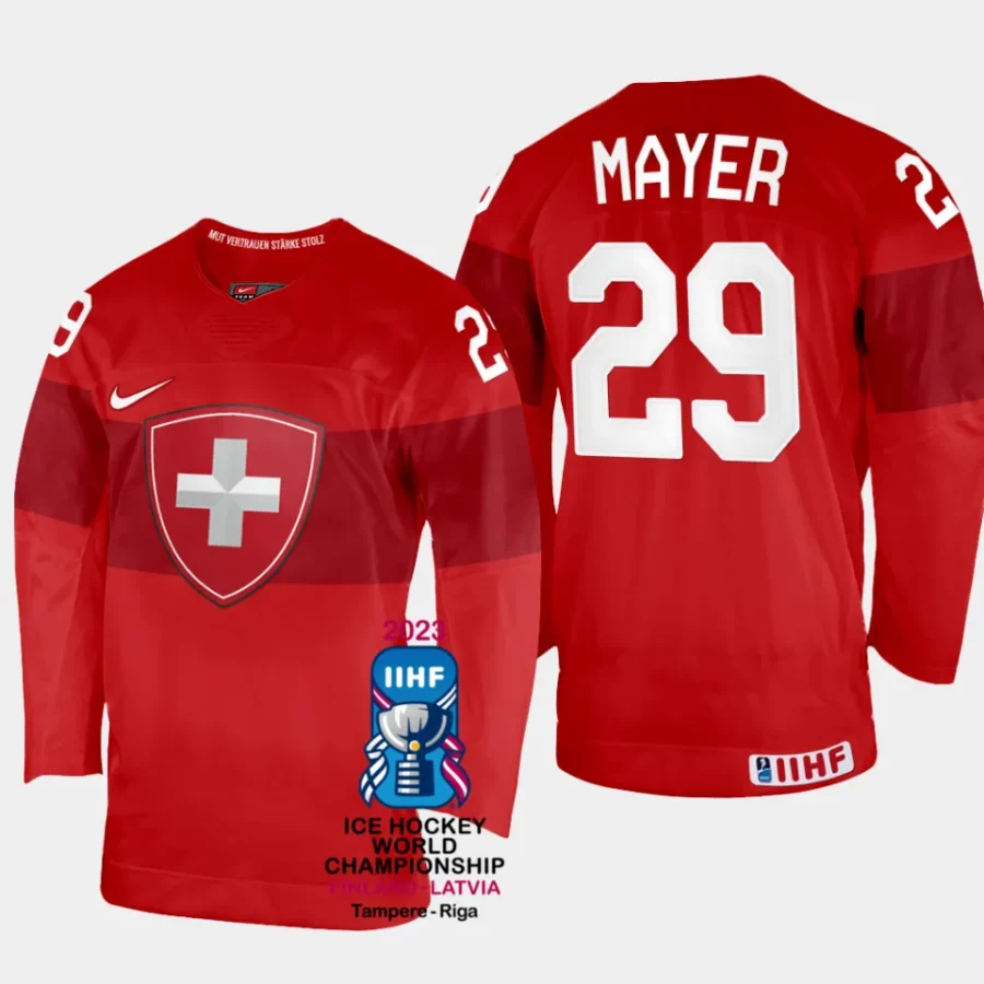 switzerland hockey robert mayer 2023 iihf world championship men away jersey red