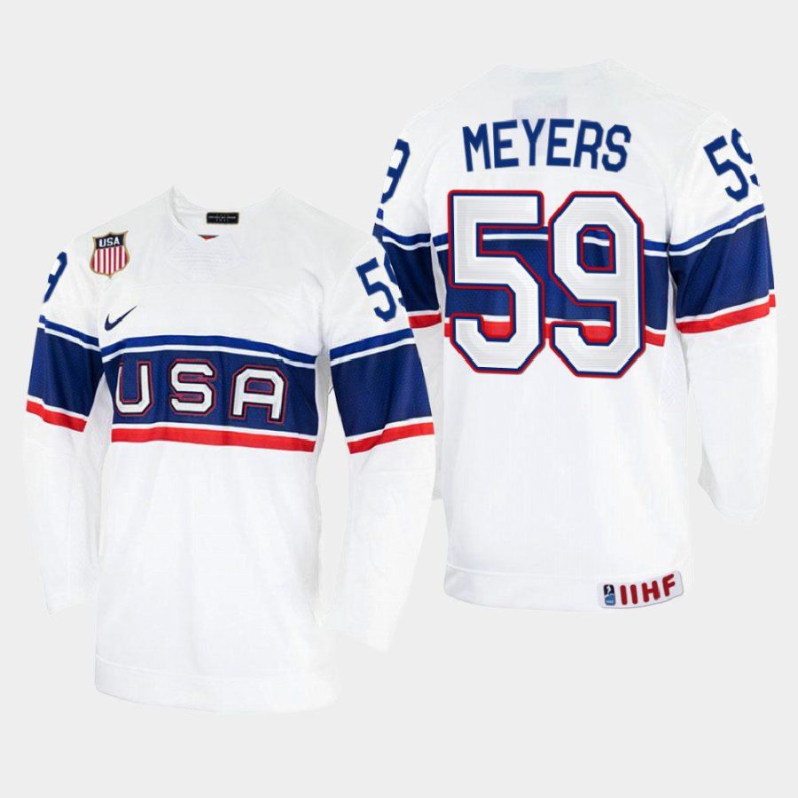 usa hockey ben meyers 2022 iihf world championship home jersey white