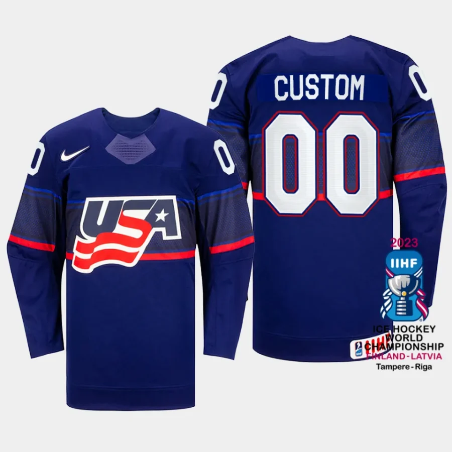 usa hockey custom 2023 iihf world championship men away jersey blue