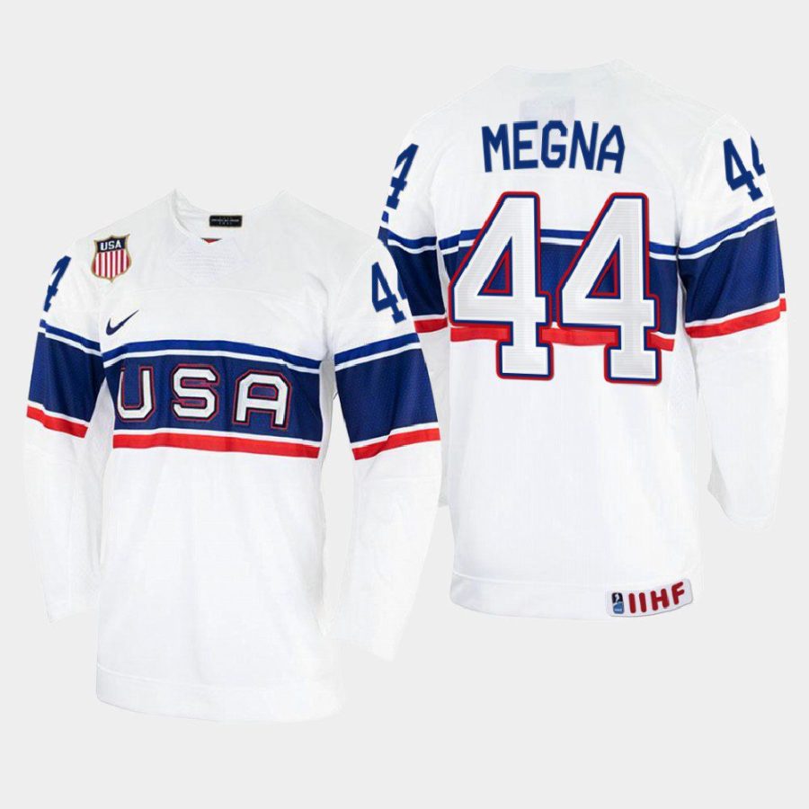 usa hockey jaycob megna 2022 iihf world championship home jersey white