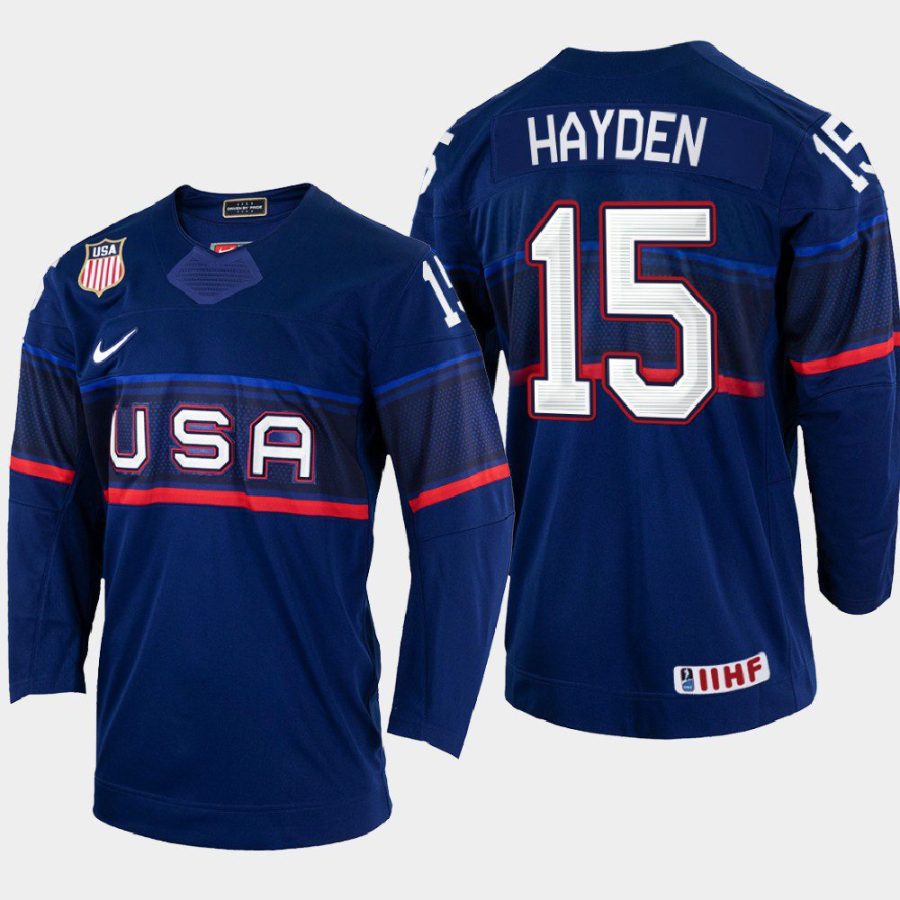 usa hockey john hayden 2022 iihf world championship away jersey navy