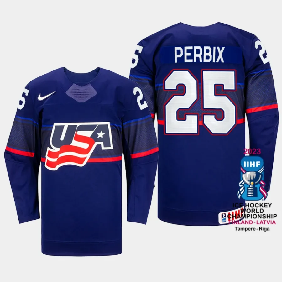 usa hockey nick perbix 2023 iihf world championship men away jersey blue