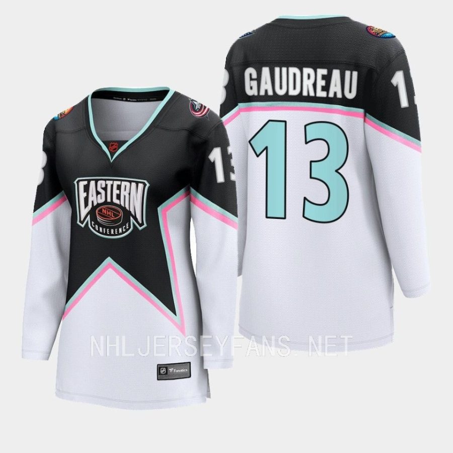 women blue jackets johnny gaudreau black 2023 nhl all star eastern conference breakaway player jersey