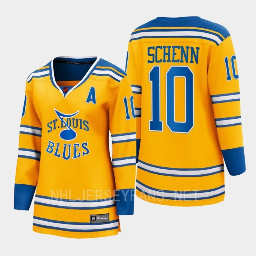 women blues brayden schenn yellow 2022 special edition 2.0 breakaway retro jersey