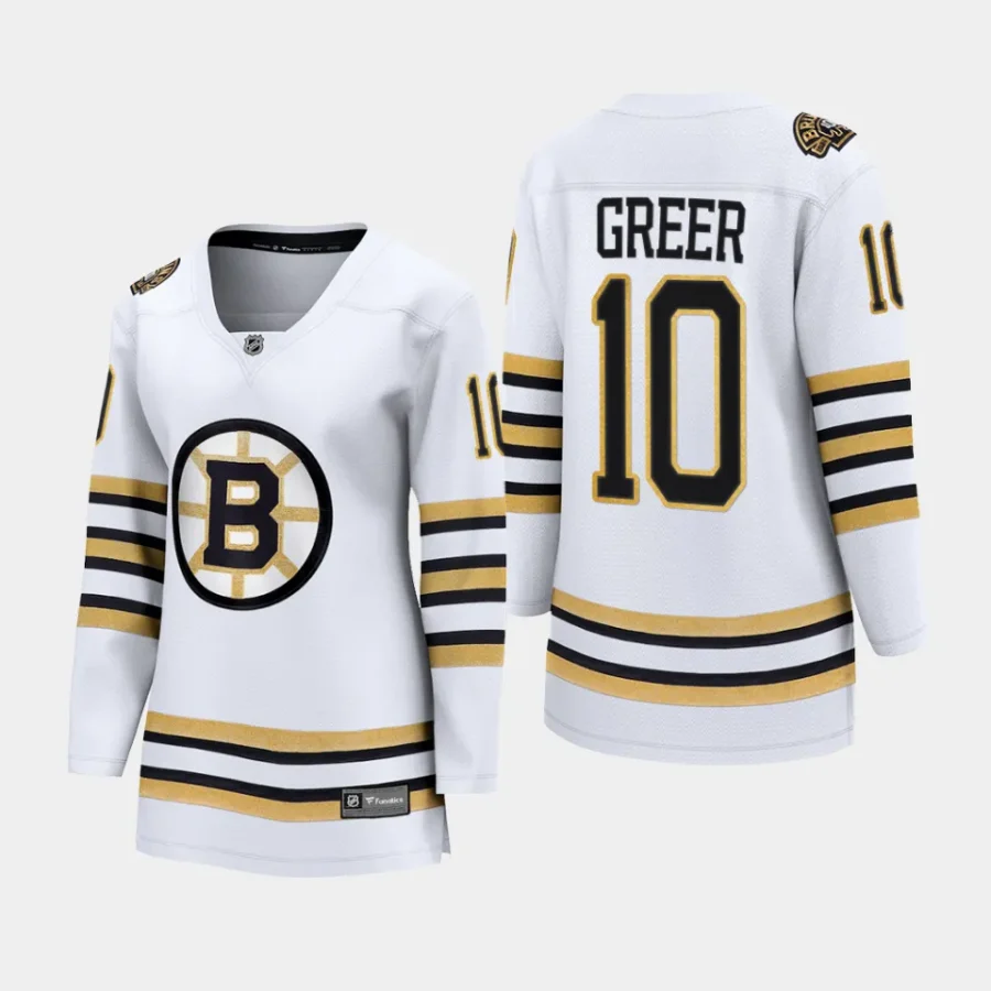 women bruins a.j. greer white 2023 24 100th anniversary premier breakaway player jersey