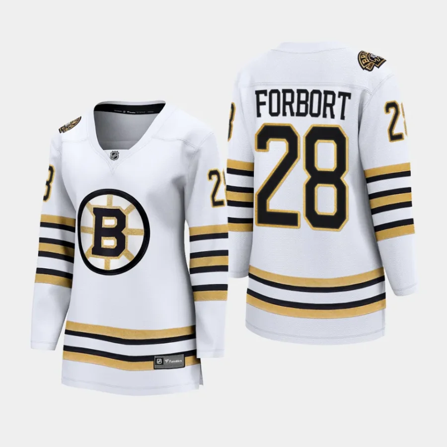 women bruins derek forbort white 2023 24 100th anniversary premier breakaway player jersey