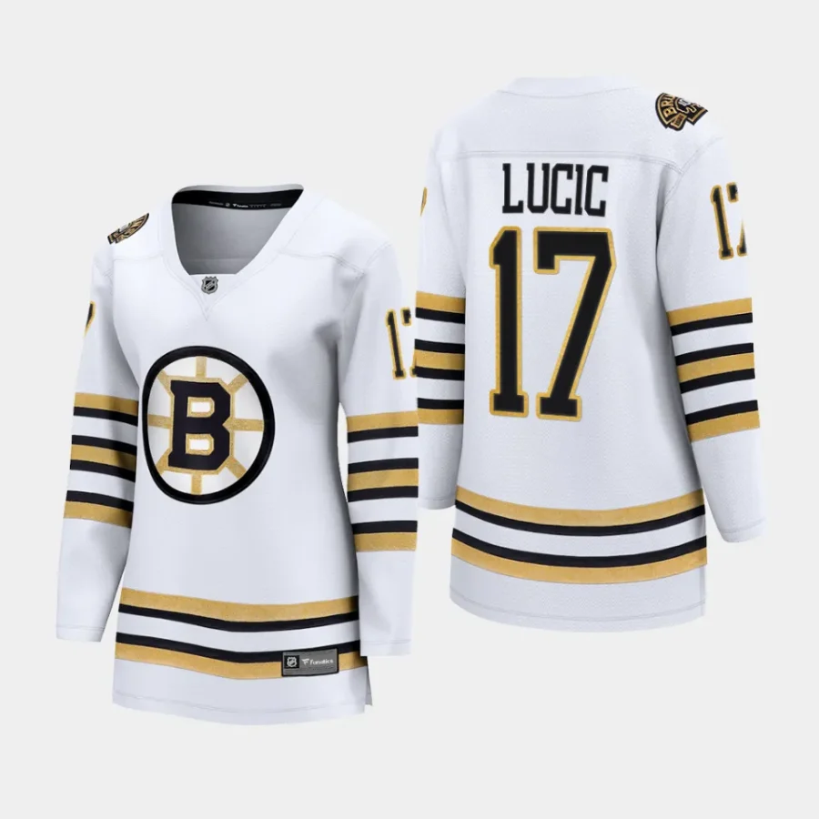 women bruins milan lucic white 2023 24 100th anniversary premier breakaway player jersey