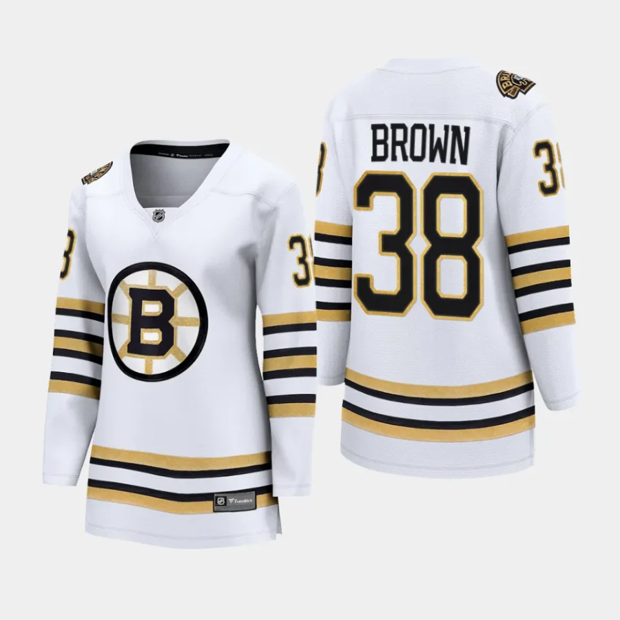 women bruins patrick brown white 2023 24 100th anniversary premier breakaway player jersey