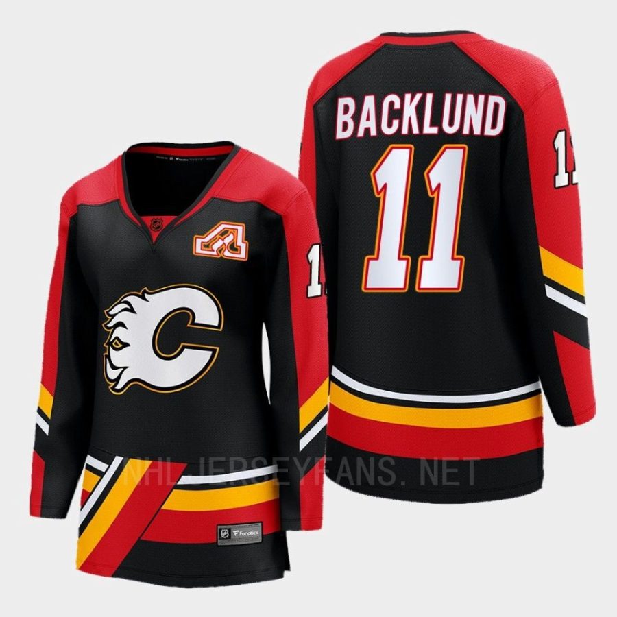 women flames mikael backlund black 2022 special edition 2.0 breakaway player retro jersey