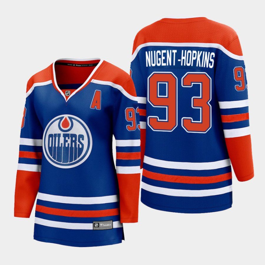 women oilers ryan nugent hopkins royal 2022 23 home premier breakaway player jersey