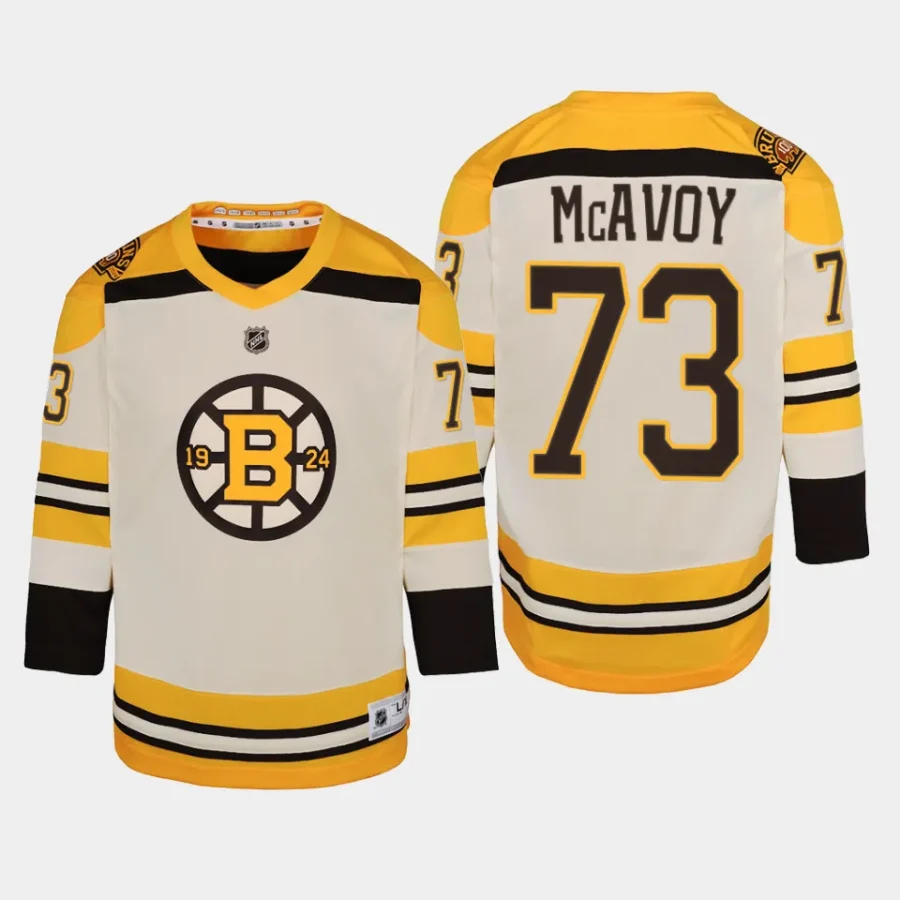 youth bruins charlie mcavoy cream 2023 24 100th anniversary premier player jersey