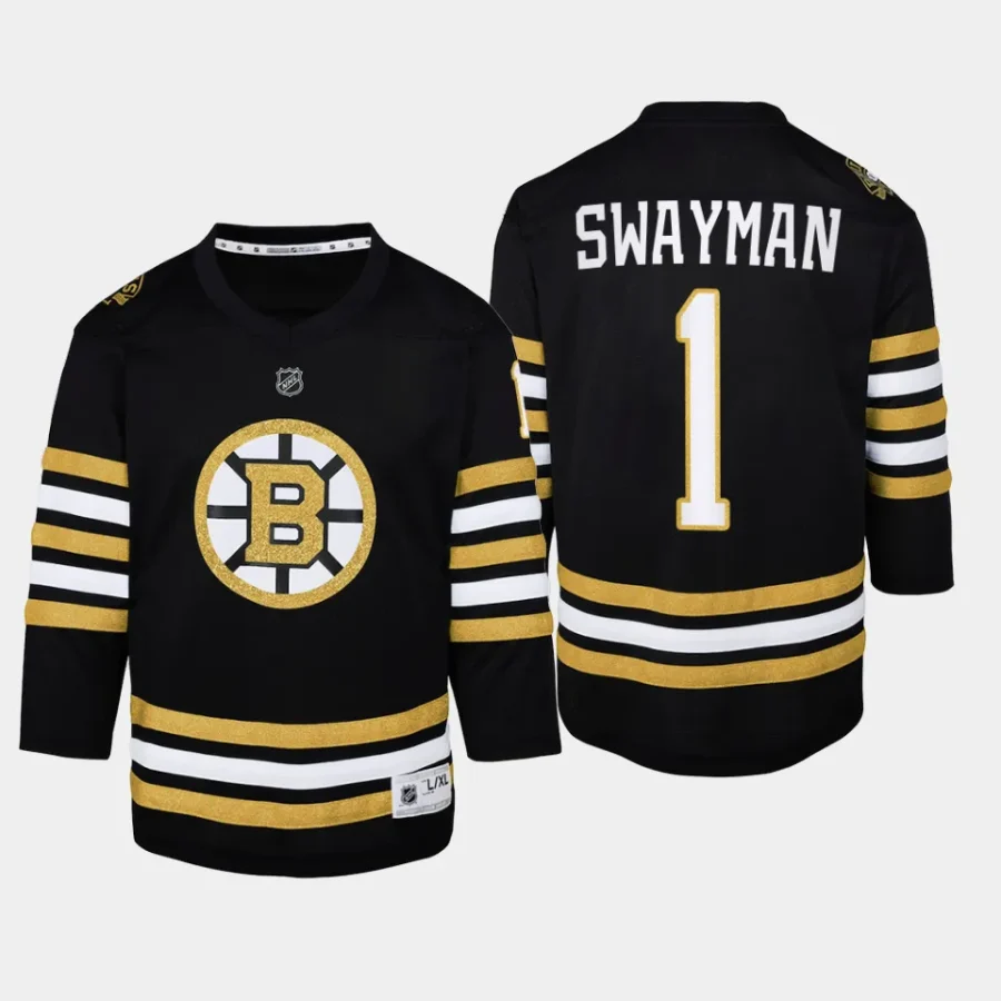 youth bruins jeremy swayman black 2023 24 100th anniversary premier player jersey