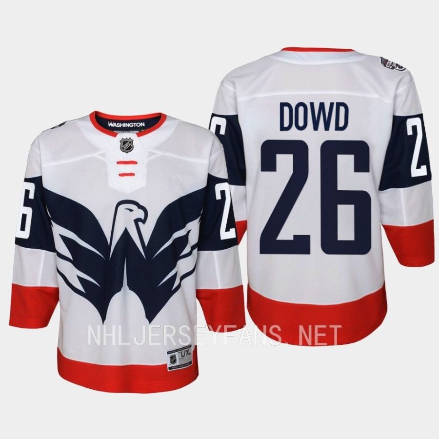 youth capitals nic dowd white 2023 nhl stadium series player jersey