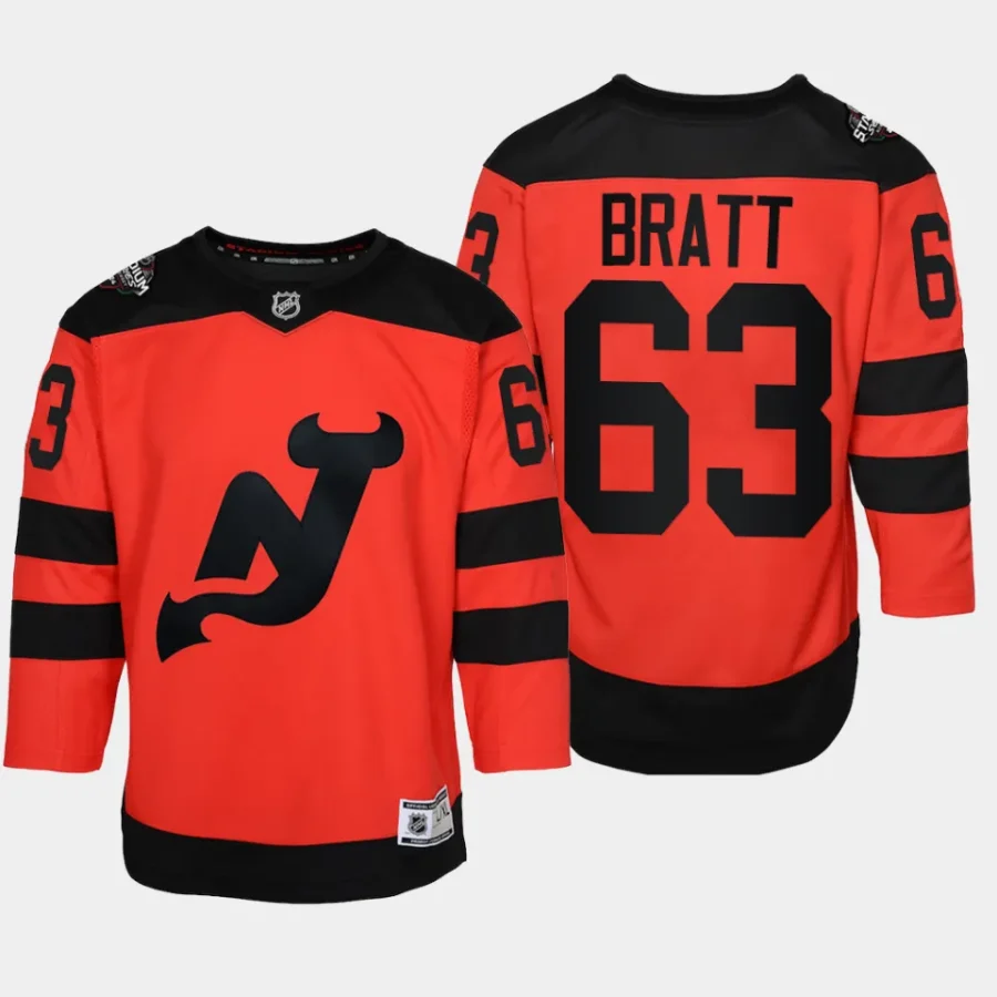 youth devils jesper bratt red 2024 nhl stadium series premier player jersey