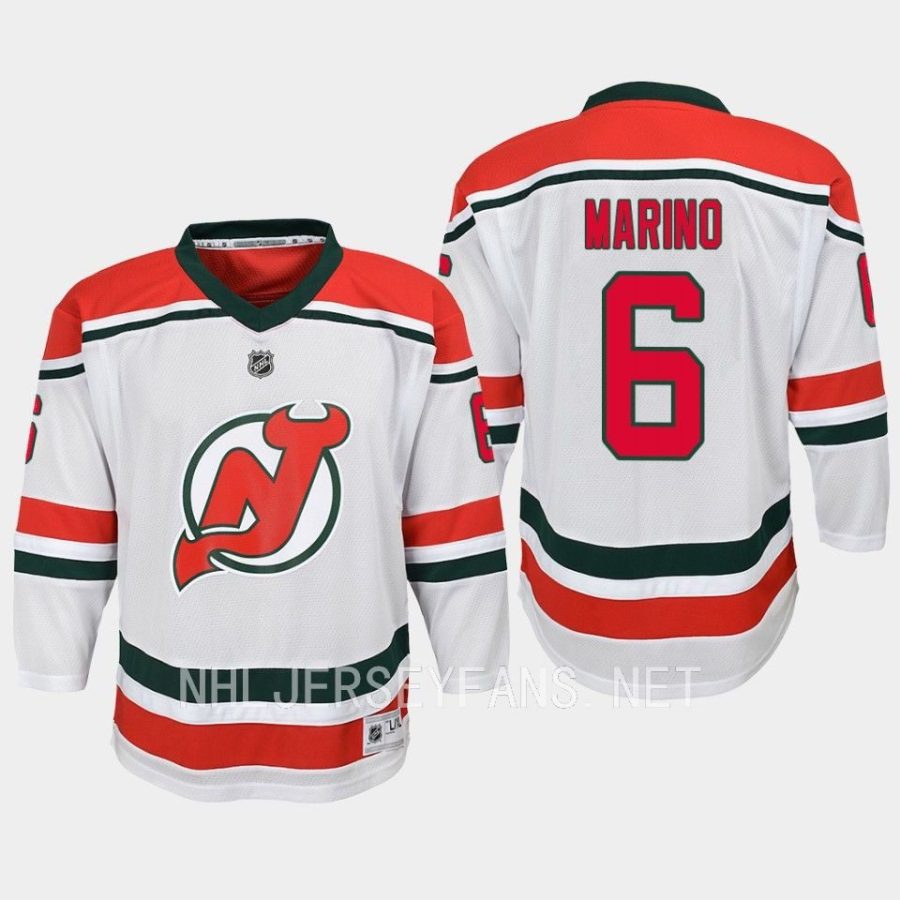 youth devils john marino white 2022 23 heritage replica jersey