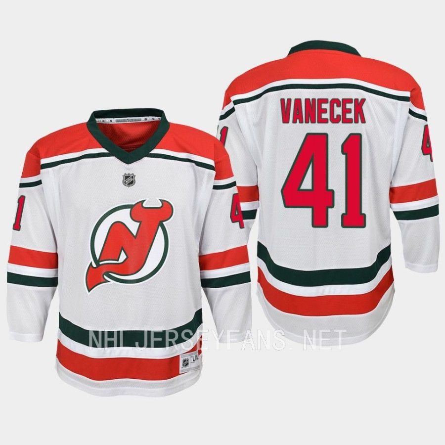 youth devils vitek vanecek white 2022 23 heritage replica jersey