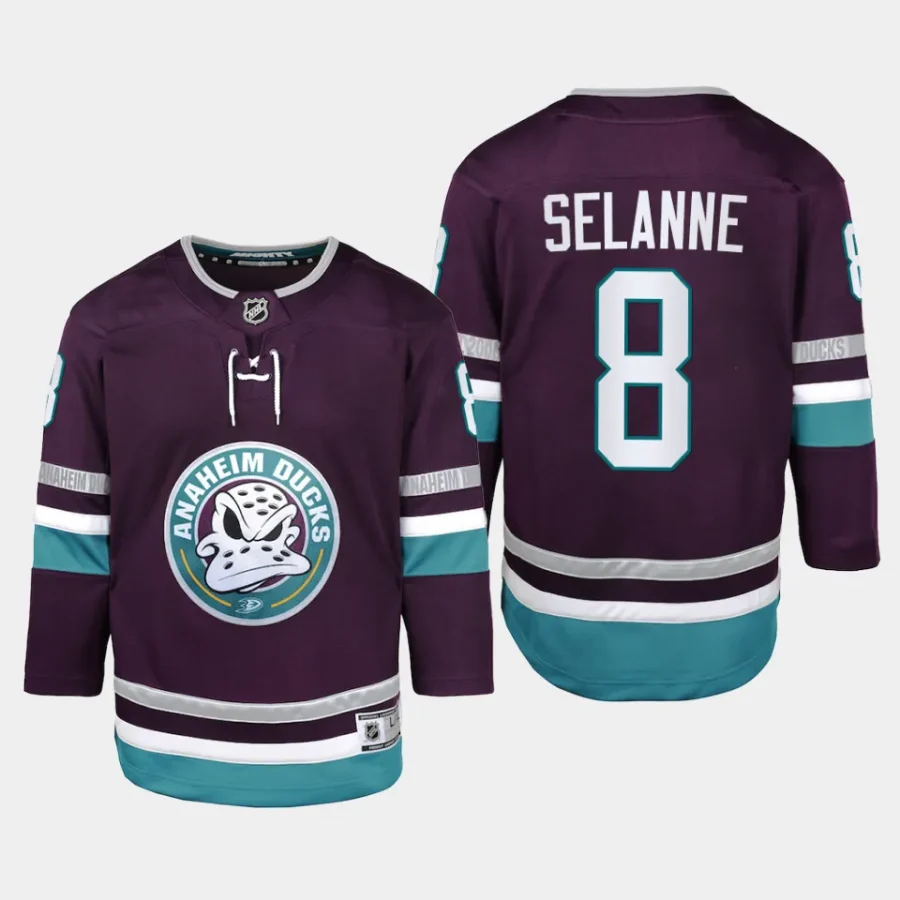 youth ducks teemu selanne purple 2023 24 30th anniversary replica player jersey